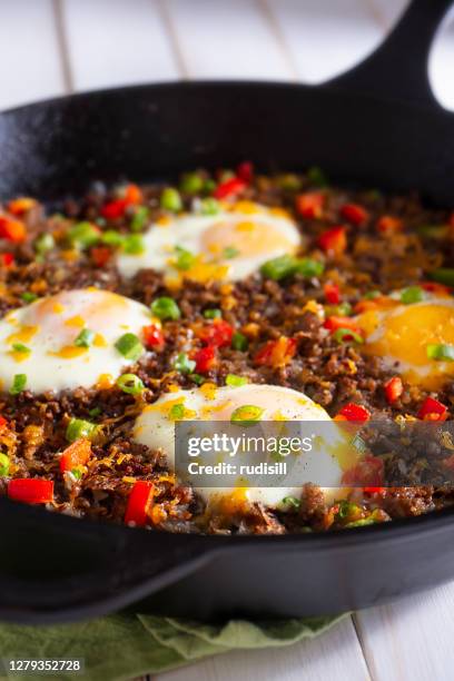 breakfast skillet - saute stock pictures, royalty-free photos & images