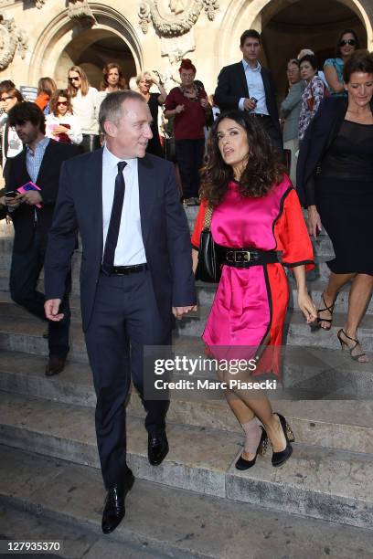 Francois-Henri Pinault and Salma Hayek arrive at the Stella McCartney Ready to Wear Spring / Summer 2012 show during Paris Fashion Week on October 3,...