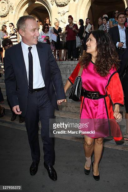 Francois-Henri Pinault and Salma Hayek arrive at the Stella McCartney Ready to Wear Spring / Summer 2012 show during Paris Fashion Week on October 3,...