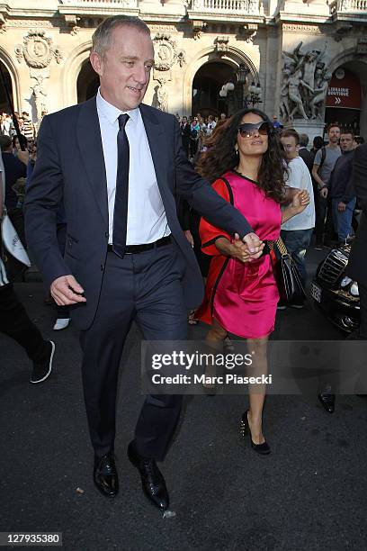 Francois-Henri Pinault and Salma Hayek arrive at the Stella McCartney Ready to Wear Spring / Summer 2012 show during Paris Fashion Week on October 3,...