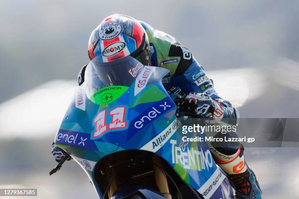 Matteo Ferrari of Italy and Trentino Gresini MotoE heads down a straight during the MotoGP of France: Free Practice at Bugatti Circuit on October 09,...