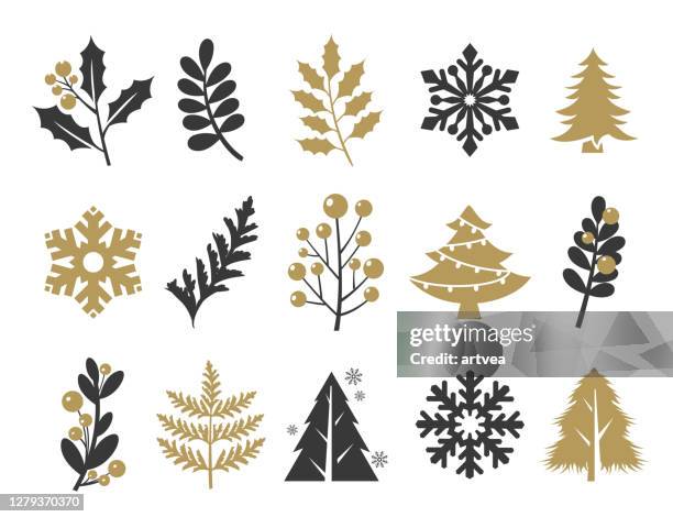 urlaub icons set - weihnachtsbaum freisteller stock-grafiken, -clipart, -cartoons und -symbole