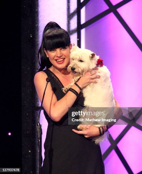 Humane Ruke Actress Pauley Perrette and Cesar Canine Cuisine dog Darla attends ...
