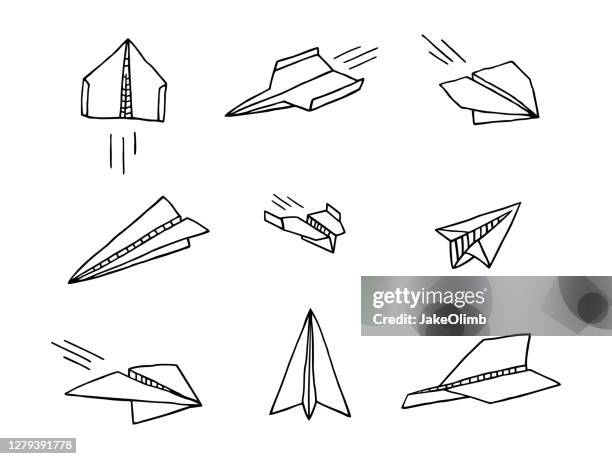 paper airplane doodle set 2 - paper aeroplane stock illustrations
