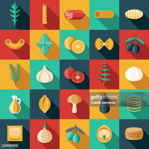 italian ingredients icon set - rigatoni stock illustrations