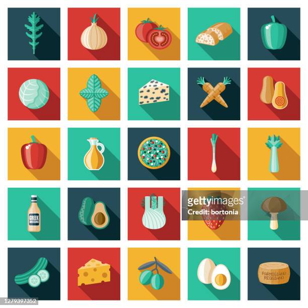 salad ingredients icon set - blue cheese stock illustrations