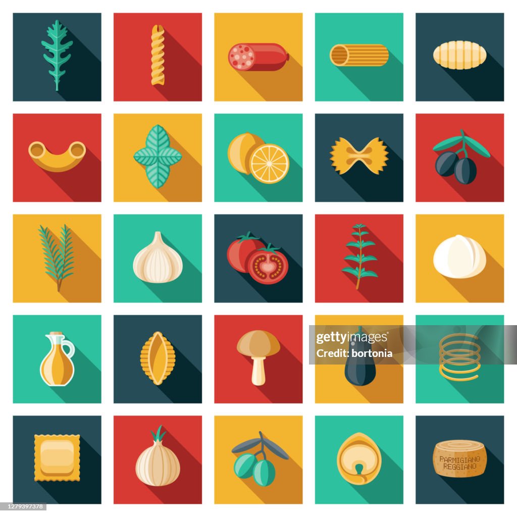 Conjunto de ícones de ingredientes italianos