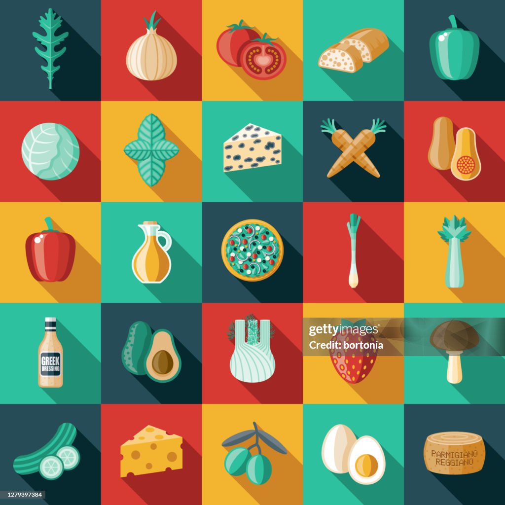 Conjunto de ícones de ingredientes de salada