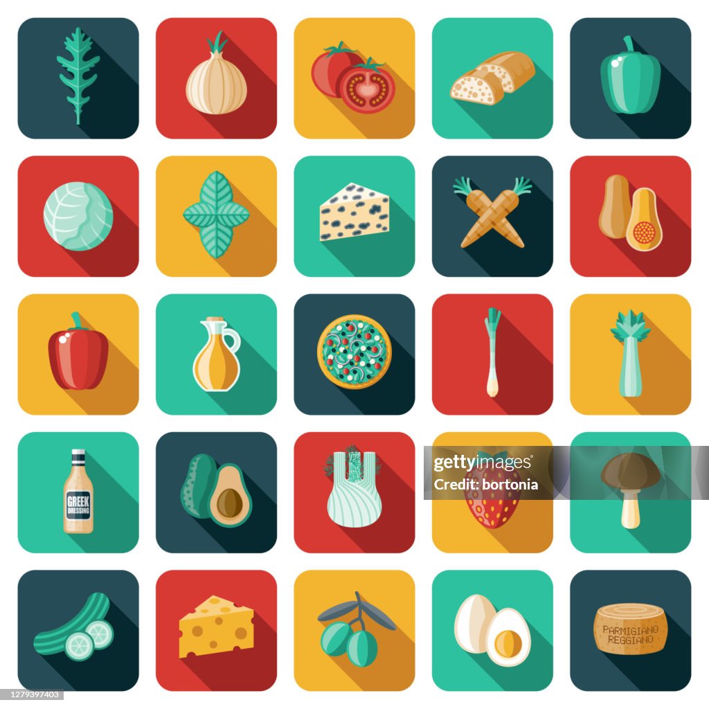 Conjunto de ícones de ingredientes de salada