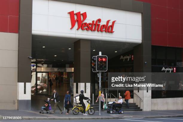 Shoppers are seen outside the Parramatta Westfield Shopping Centre on October 10, 2020 in Sydney, Australia. Sydney residents are being urged to...