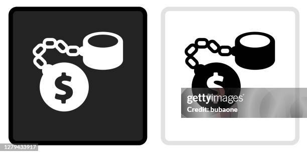 stockillustraties, clipart, cartoons en iconen met money ball & chain icoon op zwarte knop met witte rollover - ketenen