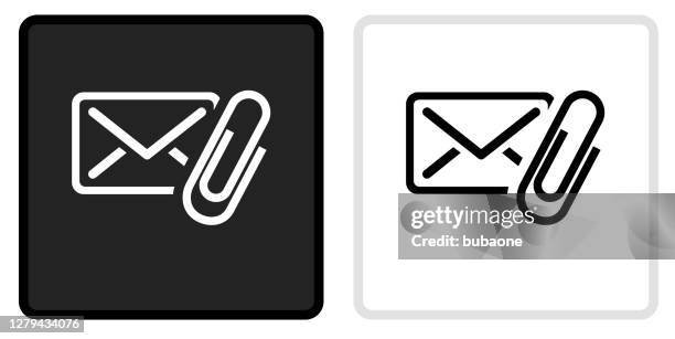 letter & paperclip icon on black button with white rollover - white envelope stock illustrations