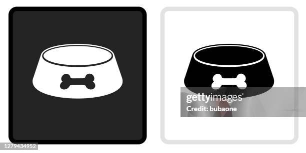 狗碗圖示在黑色按鈕與白色翻滾。 - dog food 幅插畫檔、美工圖案、卡通及圖標