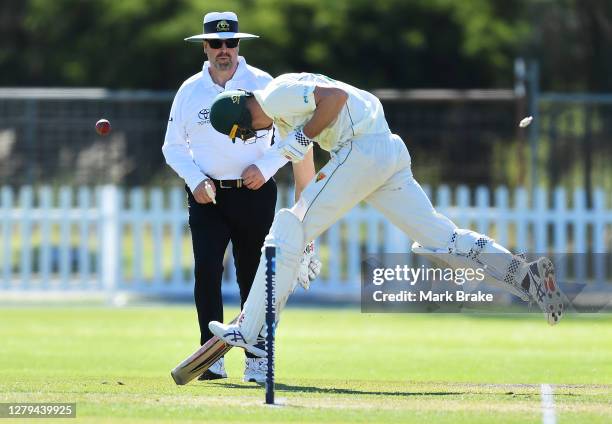Peter Siddle of the Tasmanian Tigers makes his creasse from a direct hit from Jack Wildermuth of the Queensland Bulls during day one of the Sheffield...