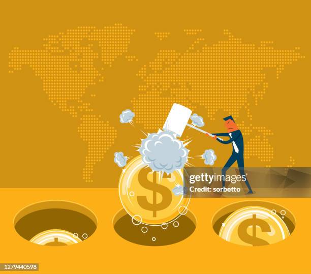 hitting - bubble - businessman - theme park stock illustrations