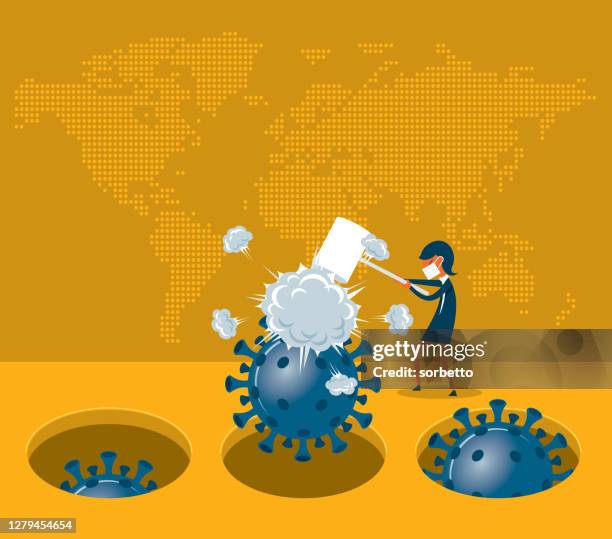 coronavirus - hitting - businesswoman - fighting virus stock illustrations