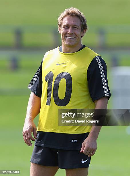 Jonny Wilkinson of England smiles during an England IRB Rugby World Cup 2011 training session at Onewa Domain on October 4, 2011 in Auckland, New...