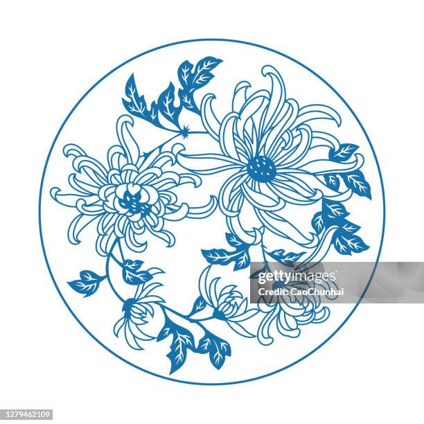 chrysanthemum(china paper-cut patterns) - chrysanthemum illustration stock illustrations