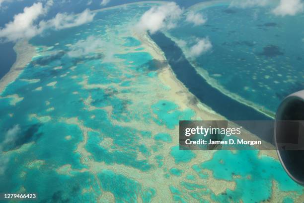 Qantas flight number QF787, a Boeing 787 Dreamliner aircraft flies close to the Great Barrier Reef, Queensland on October 10, 2020 in Great Barrier...