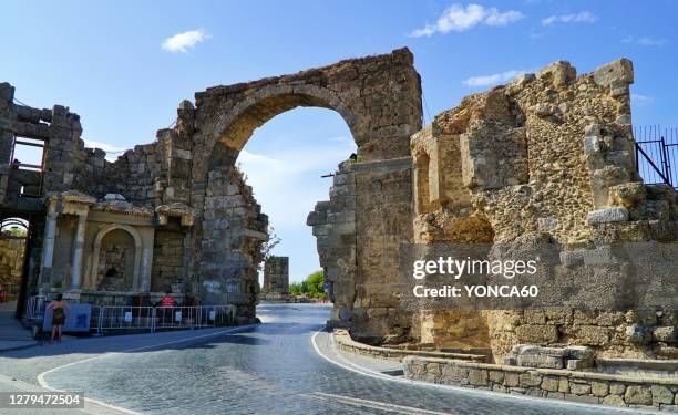 side ancient city, antalya - antalya city stock-fotos und bilder