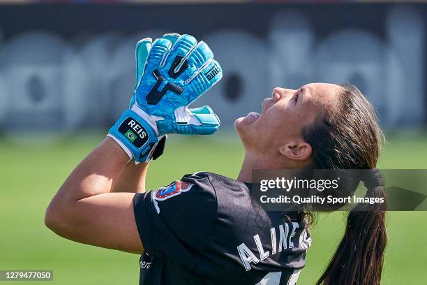 Aline Reis of UD Granadilla Tenerife reacts during the Primera Division Feminina match between Atletico de Madrid and UD Granadilla Tenerife at Sport...