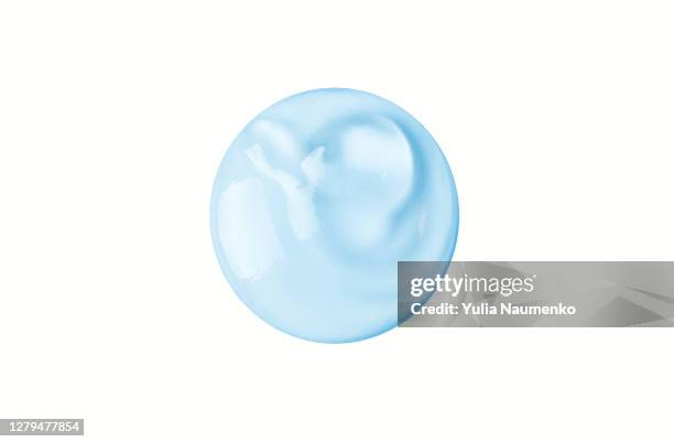 collagen drop. blue liquid gel with bubbles. - water sphere stock pictures, royalty-free photos & images