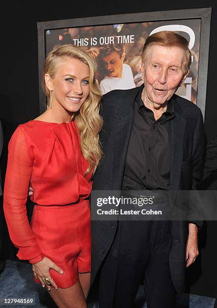 Actress Julianne Hough and Paramount Pictures owner Sumner Redstone arrive at the premiere of "Footloose" held at the Regency Village Theatre on...