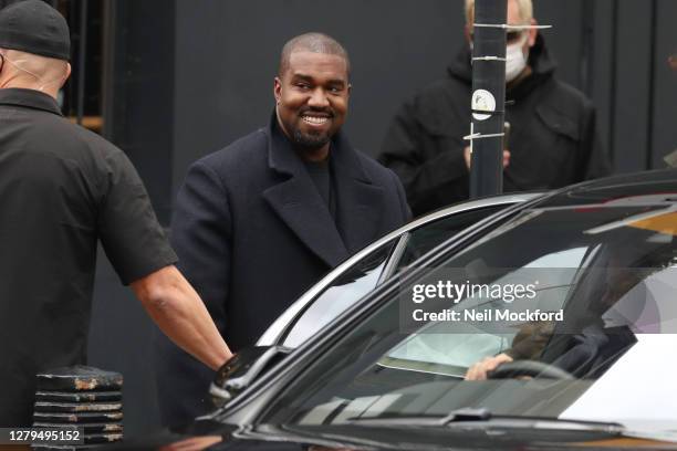 Kanye West seen leaving Michiko Sushino restaurant with his daughter North West in Queen's Park on October 10, 2020 in London, England.