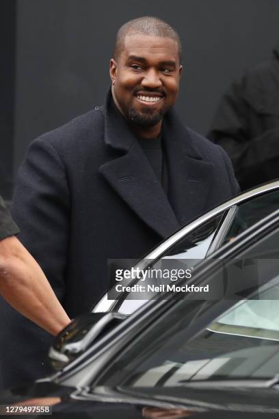 Kanye West seen leaving Michiko Sushino restaurant with his daughter North West in Queen's Park on October 10, 2020 in London, England.