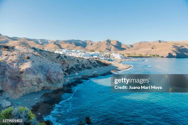 panoramic view of the town of "las negras", cabo de gata, almería, andalusia, spain - andalucia beach stock pictures, royalty-free photos & images