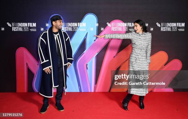 Nabhaan Rizwan and Aiysha Hart attend the "Mogul Mowgli" premiere during the 64th BFI London Film Festival at BFI Southbank on October 10, 2020 in...