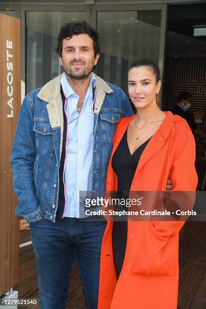 Antoine Benneteau and Charlotte Gabris attend Lacoste lunch at Roland Garros on October 10, 2020 in Paris, France.
