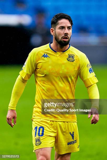 Hugo Fraile of AD Alcorcon looks on during the La Liga Smartbank match between RCD Espanyol and AD Alcorcon at RCDE Stadium on October 10, 2020 in...