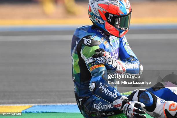 Matteo Ferrari of Italy and Trentino Gresini MotoE after crashed out during the MotoE race 1 during the MotoGP of France: Qualifying at Bugatti...