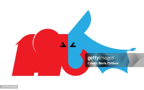 republican elephant vs democratic donkey - donkey foto e immagini stock