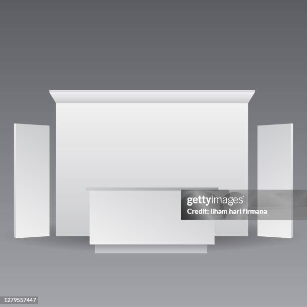 simple wall booth mockup. exhibition stand for event 3d rendering - trade show stock illustrations