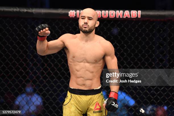 Marlon Moraes of Brazil stands in his corner prior to his bantamweight bout against Cory Sandhagen during the UFC Fight Night event inside Flash...