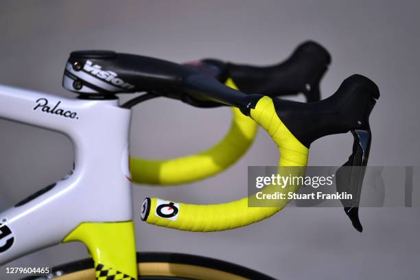 Start / Handlebars / Cannondale Bike / Team EF Pro Cycling special Rapha x Palace Skateboards / Detail view / Team Presentation / during the 103rd...