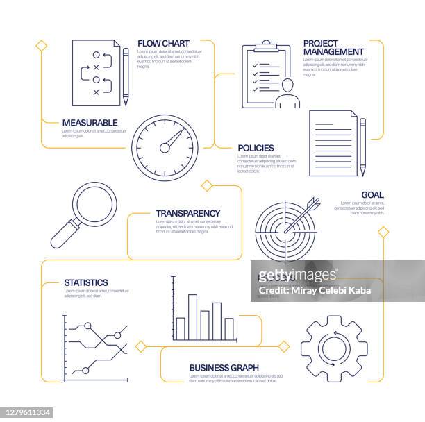 business analysis modern line style infographic template. workflow process chart - list infographic stock illustrations