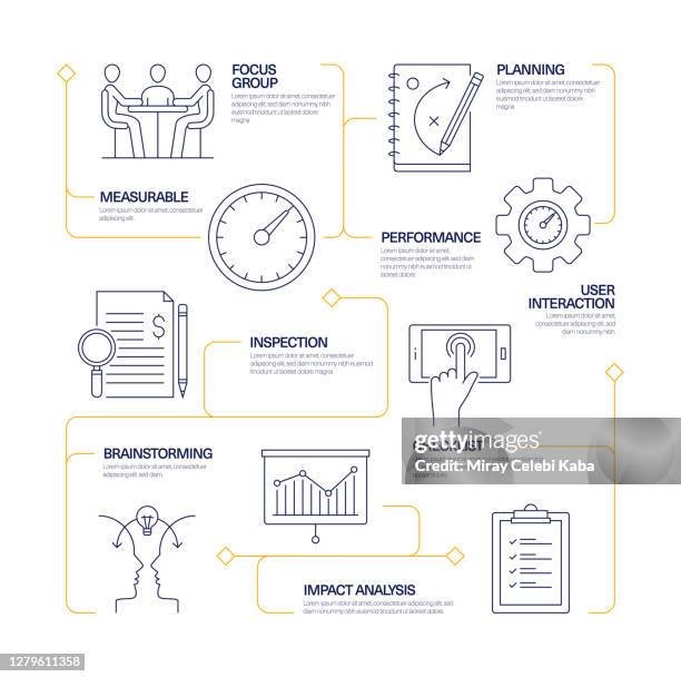 business analysis modern line style infographic template. workflow process chart - project management process flow chart stock illustrations