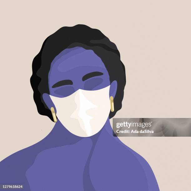 外科用マスクを着用した若い女性 - プラスサイズモデル点のイラスト素材／クリップアート素材／マンガ素材／アイコン素材