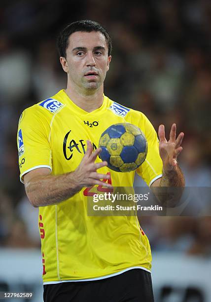 Vladica Stojanović of Hildesheim in action during the Toyota Handball Bundesliga match between TuS N-Luebbecke and Eintracht Hildesheim on October 1,...