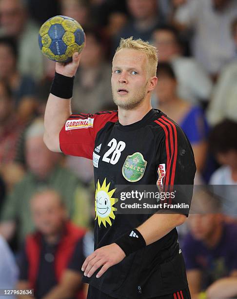 Arne Niemeyer of Luebbecke in action during the Toyota Handball Bundesliga match between TuS N-Luebbecke and Eintracht Hildesheim on October 1, 2011...