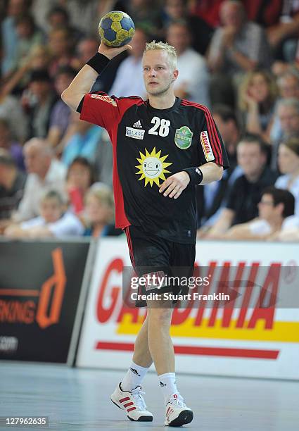 Arne Niemeyer of Luebbecke in action during the Toyota Handball Bundesliga match between TuS N-Luebbecke and Eintracht Hildesheim on October 1, 2011...