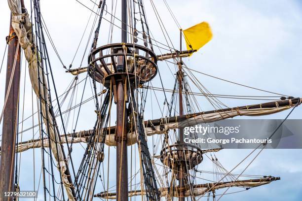 sails of an old wooden ship - rigging stock pictures, royalty-free photos & images