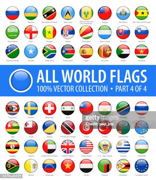 world flags - vector round glossy icons - part 4 of 4 - national flag stock illustrations