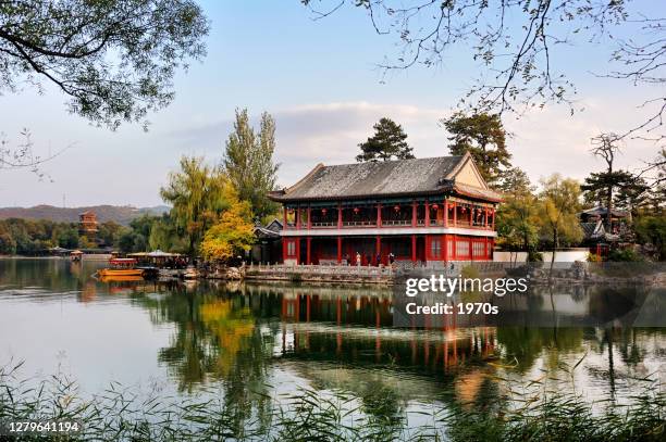 tower of mist and rain in the mountain resort in chengde (mountain villa for avoiding the heat), hebei province, china - chengde stock pictures, royalty-free photos & images