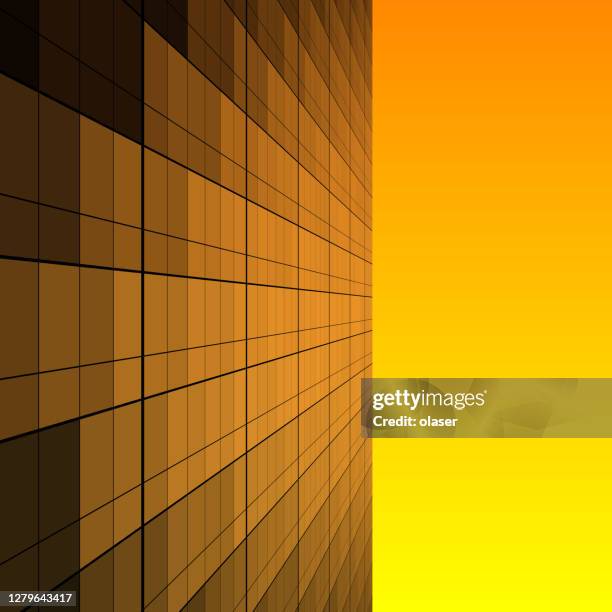 business and finance building facade with windows reflecting sunset or sunrise - city window reflection stock illustrations