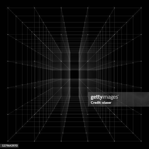 ilustrações de stock, clip art, desenhos animados e ícones de cube with highlighted corners. with perspective. - perspetiva diminutiva