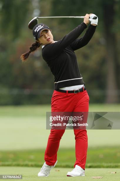 Sei Young Kim of Korea plays her shot from the sixth tee during the final round of the 2020 KPMG Women's PGA Championship at Aronimink Golf Club on...